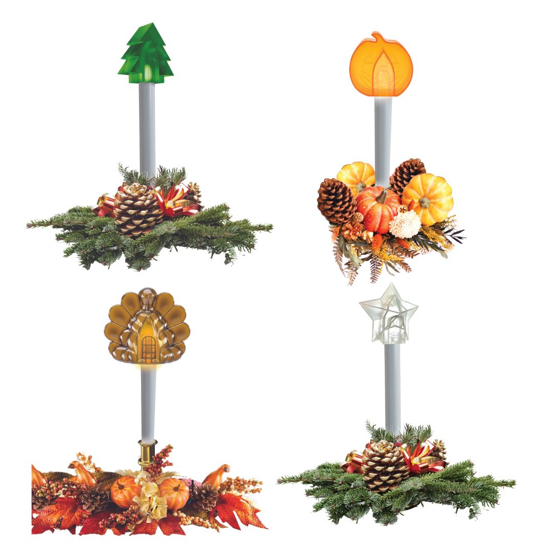 Holiday Glow Bundle Pumpkin, Turkey, Star, and Christmas Tree Candle Topper Holiday Set