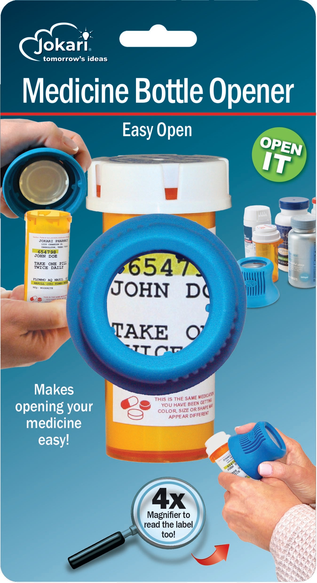 The Pill Bottle Opener with Magnifying Glass