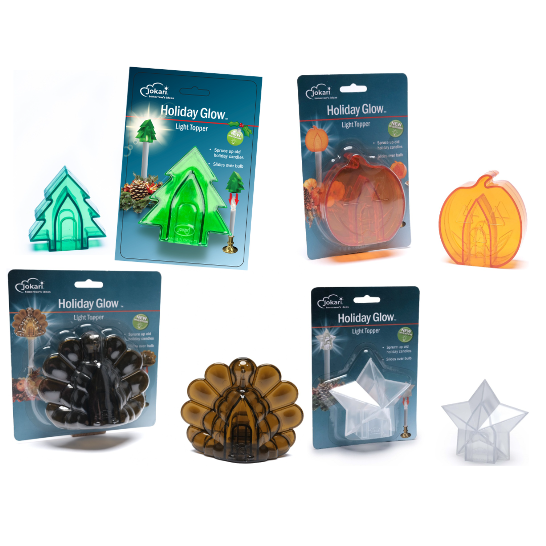 Holiday Glow Bundle Pumpkin, Turkey, Star, and Christmas Tree Candle Topper Holiday Set